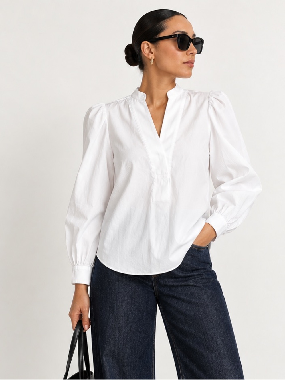 Ann Taylor Petite XXSP White Puff Sleeve Popover Blouse